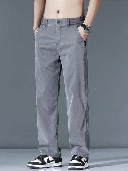 Ultra-thin Lyocell Fashion Loose Casual Pants Men Spring Summer Korean Straight Stretch Brand Trousers Male Clothing Wide Pants