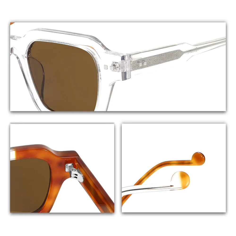 Square Frame Retro Sunglasses Asymmetric Two Tone UV400 for Women Men Polarized Outdoor Lightweight Secure Fit