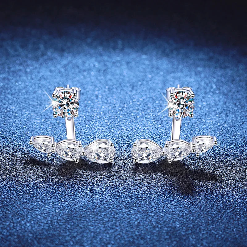 2 in 1 0.5CT Round Brilliant Cut D Color Moissanite Stud Earrings for Women S925 Silver GRA Certified Pierced Earring Gift