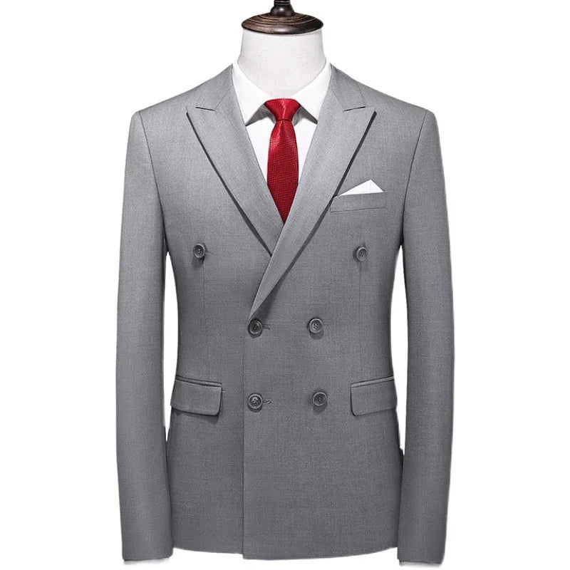 17 Colors Men Fashion Double Breasted Suit Jacket Korean Classic Solid Color Formal Business Office Slim Casual Wedding Blazers