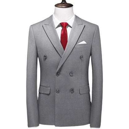 17 Colors Men Fashion Double Breasted Suit Jacket Korean Classic Solid Color Formal Business Office Slim Casual Wedding Blazers