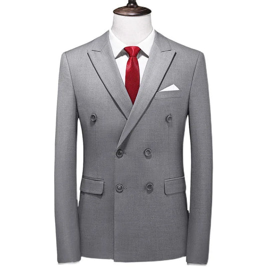 17 Colors Men Fashion Double Breasted Suit Jacket Korean Classic Solid Color Formal Business Office Slim Casual Wedding Blazers