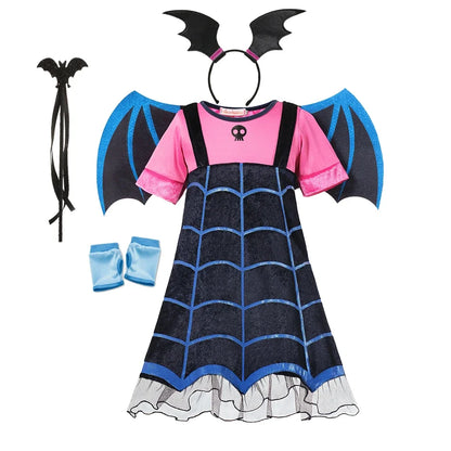 Girls Junior Vampirina TV Series Inspired Dress with Wings Little Vampire Kids Cosplay Costume Play Bat Design Halloween Apparel
