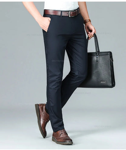 Bamboo Fiber Summer Casual Pants Men's Ultra-thin Iron-free Anti-wrinkle Loose Business Straight Elastic Trousers Brand Clothing
