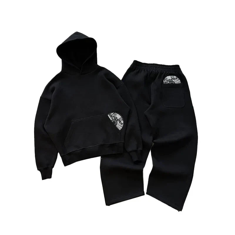 2026 Trendy High Street Retro Casual Streetwear Men's Sports Suit Y2K Harajuku Embroidered Hoodie men Hip-hop Loose Sweatpants