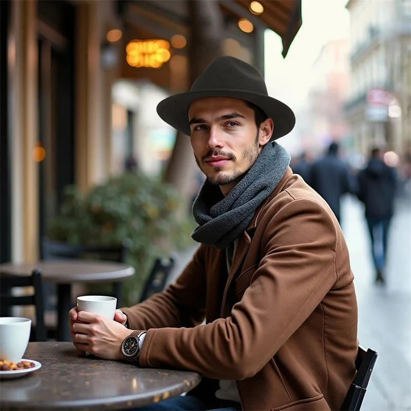 100% Wool Black Retro Felt Jazz Hats for Men Women Short Brim Gentleman Soft Trilby Fedora Panama Hat with Belt