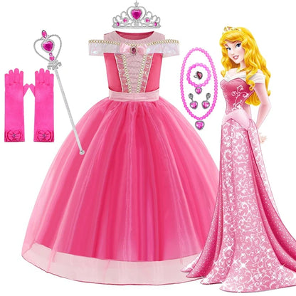 Aurora Kids Cosplay Costume Princess Deluxe Outfits Children Birthday Party Elegant Ball Gown Fairy Disguise Apparel 12Y