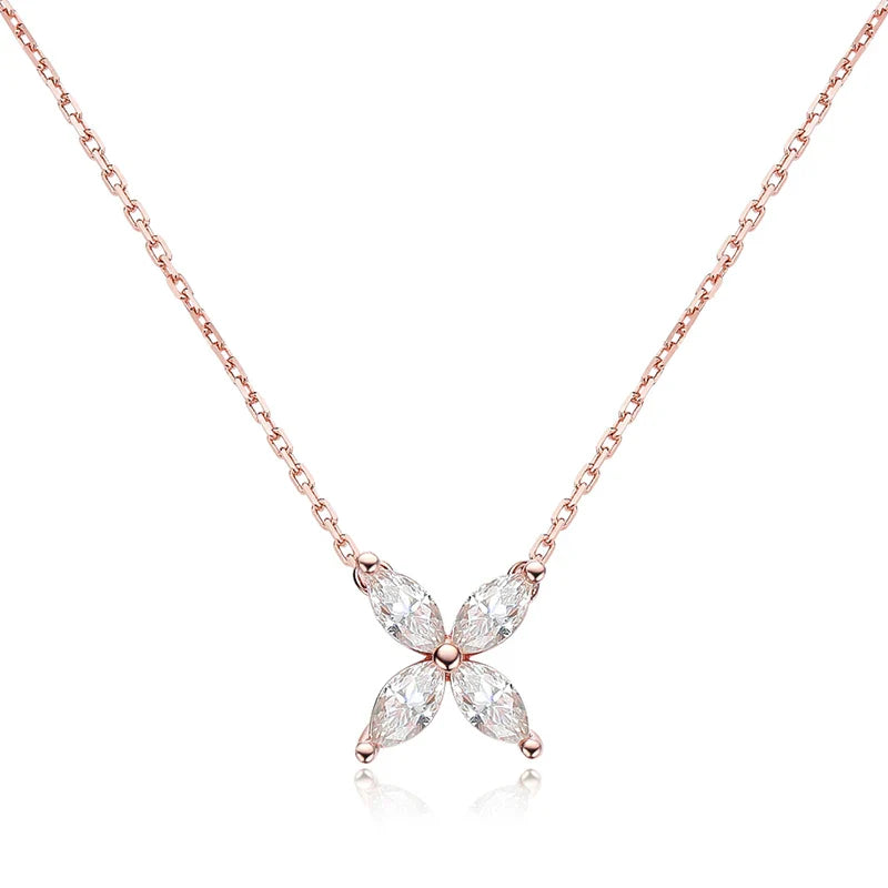Rhodium Plated 1.2cttw Marquise Cut Moissanite Necklace for Women Wedding Birthday Gift Sterling Silver 925 Pendant