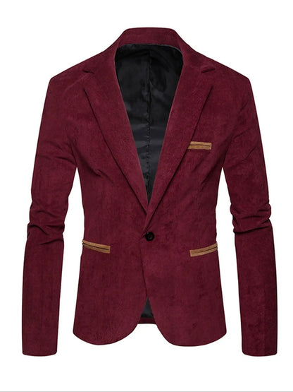 Men's Corduroy Blazer Jacket Medium Thick Business Suit Spring & Fall Season Fitted Design Woven Fabric Style