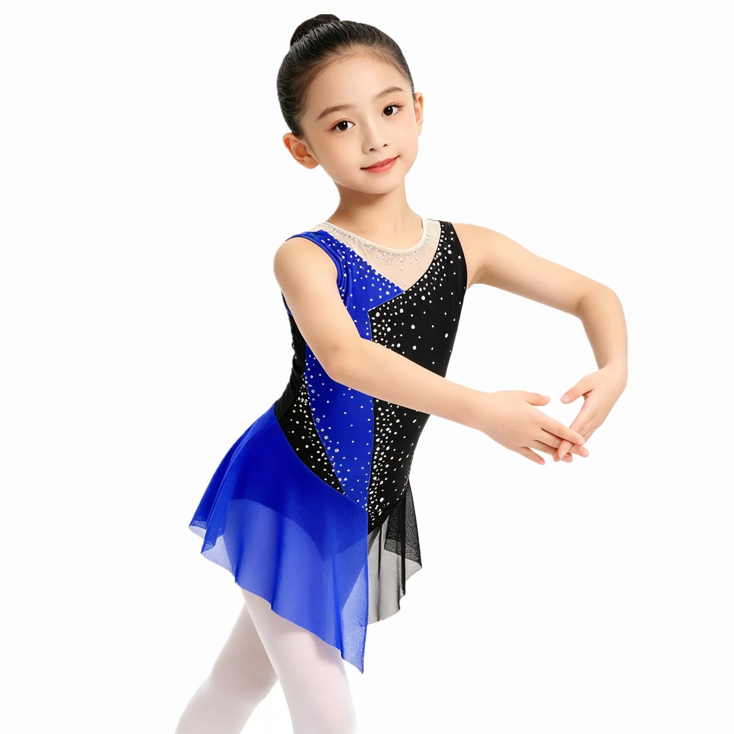 Kids Girls Sparkly Rhinestone Ballet Jersey Leotard Dress Toddler Gymnastics Artistic Figure Skating Dance Leotards Costume