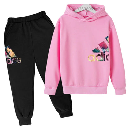 Children's Hoodies Girls Pink Boy Black Age 3-12 Coat Top+Bottom Suit Casual Toddler Long Sleeves Fun Brand Print Clothing