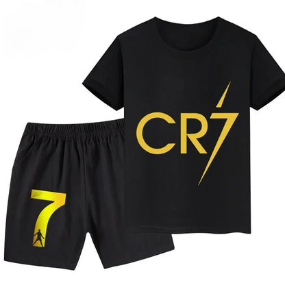 Summer Ronaldo Printed Children's Set Short-sleeved Shorts Suit Sports Kid T-shirt 2-piece Set Street Fashion Boys Baby Clothing