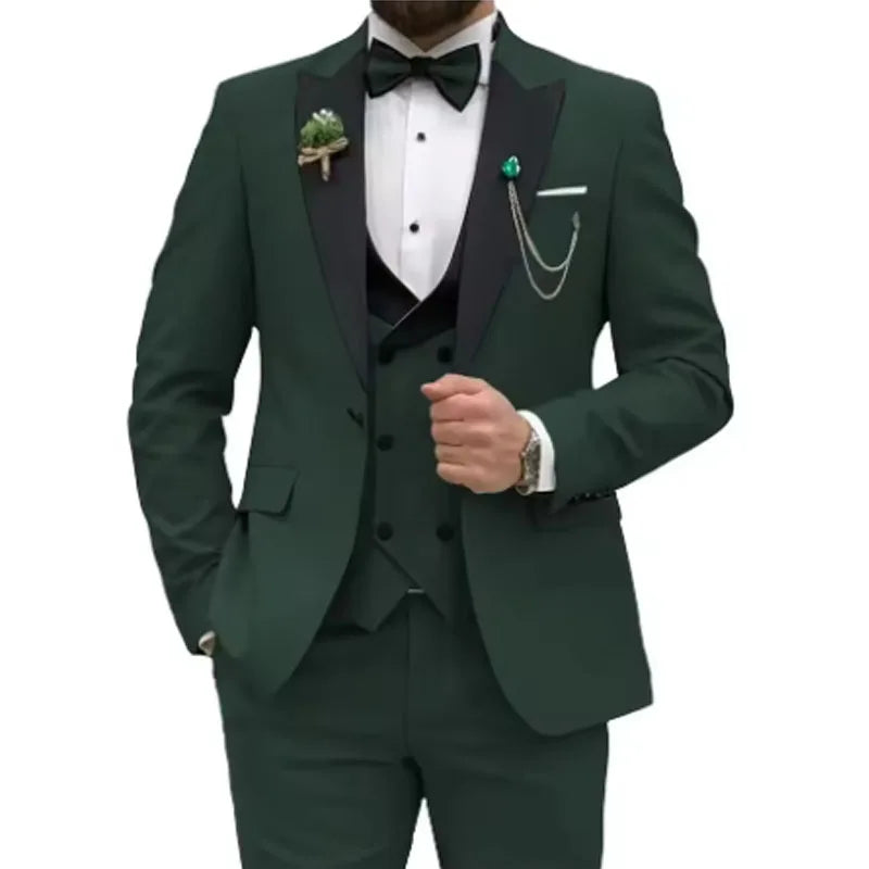 Slim Fit Men Suits Double Breasted Groom Formal Business Male Blazer Set Peak Lapel Party Wedding Tuxedo (Jacket+Vest+Pants)