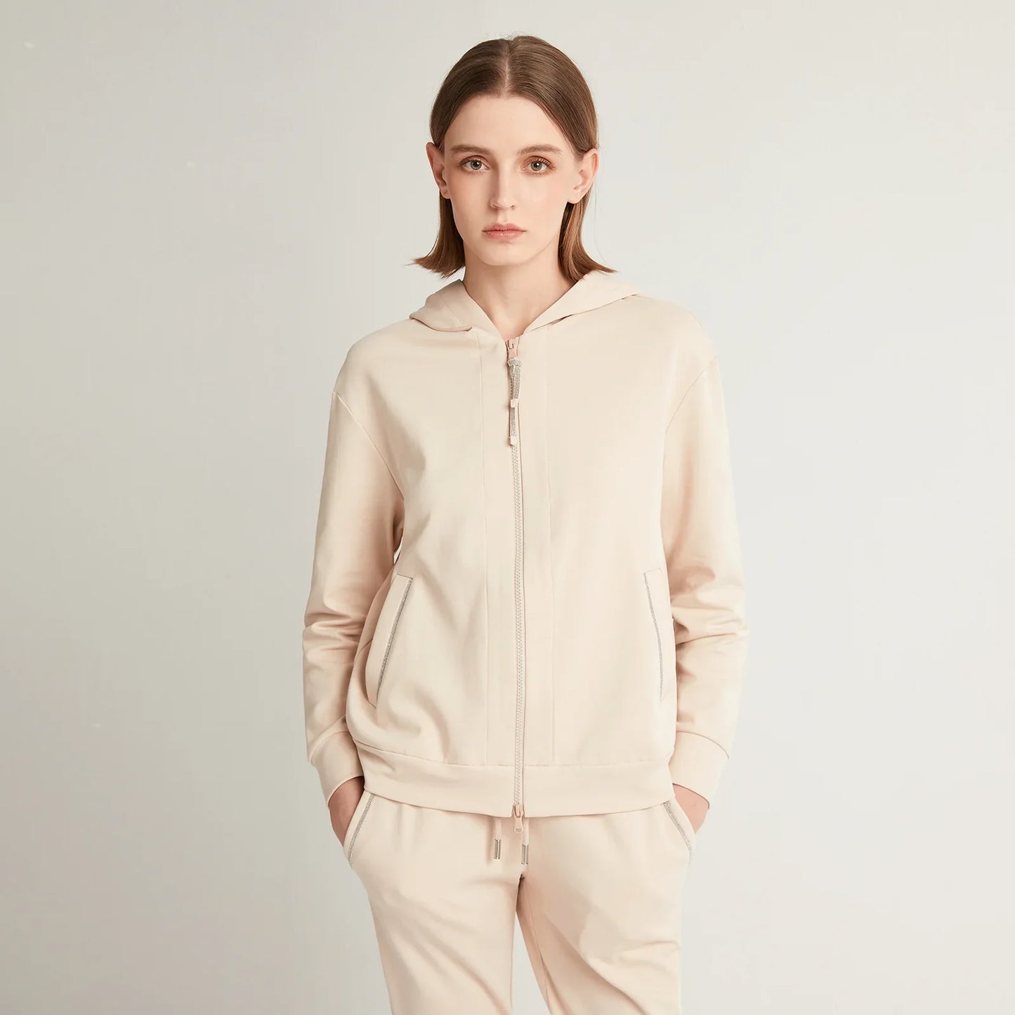 K1071W In Stock High Quality 100% Combed Cotton Zip Woman Cotton Hoodi Cropped Manufacturers Hoodies Women Sweatshirt Clothing