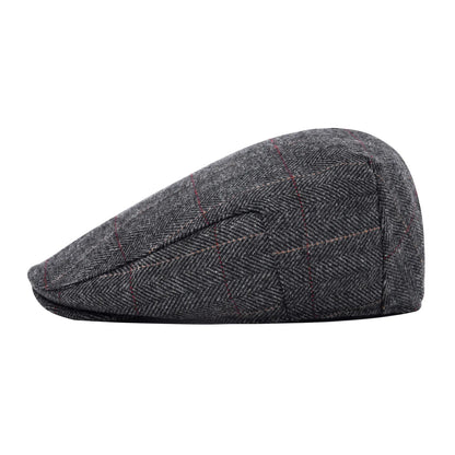 Men's Herringbone Flat Ivy Newsboy Hat Wool Blend Gatsby Cabbie Cap