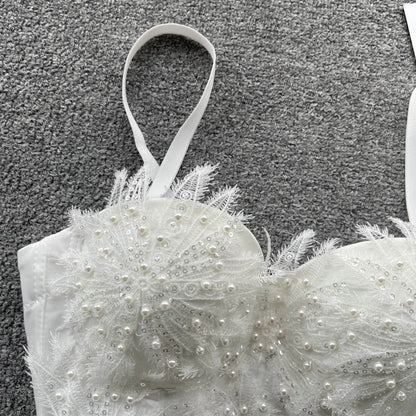 Women Hotsweet Sleeveless Sexy Chest Cushion Lace Backless Embroidered Beads Slim Straps Camis Top High Street Autumn Clothing