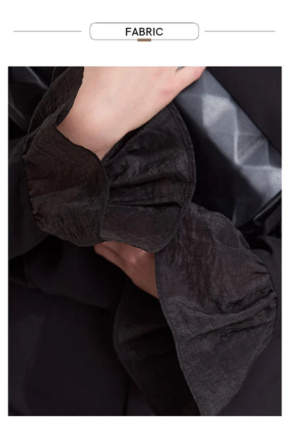 Minimalist Chiffon Shirt For Women 2025 Autumn New Office Lady V-neck Ruffle Splicing Loose Long Sleeved Blouse 12511078