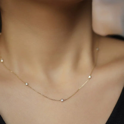 100% S925 Sterling Silver Round Zircon Bead Necklace for Women Gold Silver Color Korea Clavicle Chain Necklace Trendy Jewe
