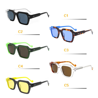 Square Frame Retro Sunglasses Asymmetric Two Tone UV400 for Women Men Polarized Outdoor Lightweight Secure Fit