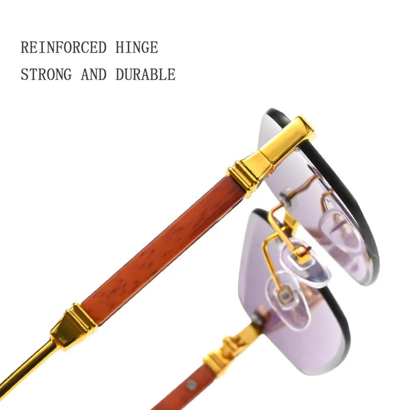 2026 Wooden Rimless Sunglasses Women Trendy Sunscreen Vintage Sunglass Men Vacation Fashion Glasses Lentes De Sol Mujer Okulary