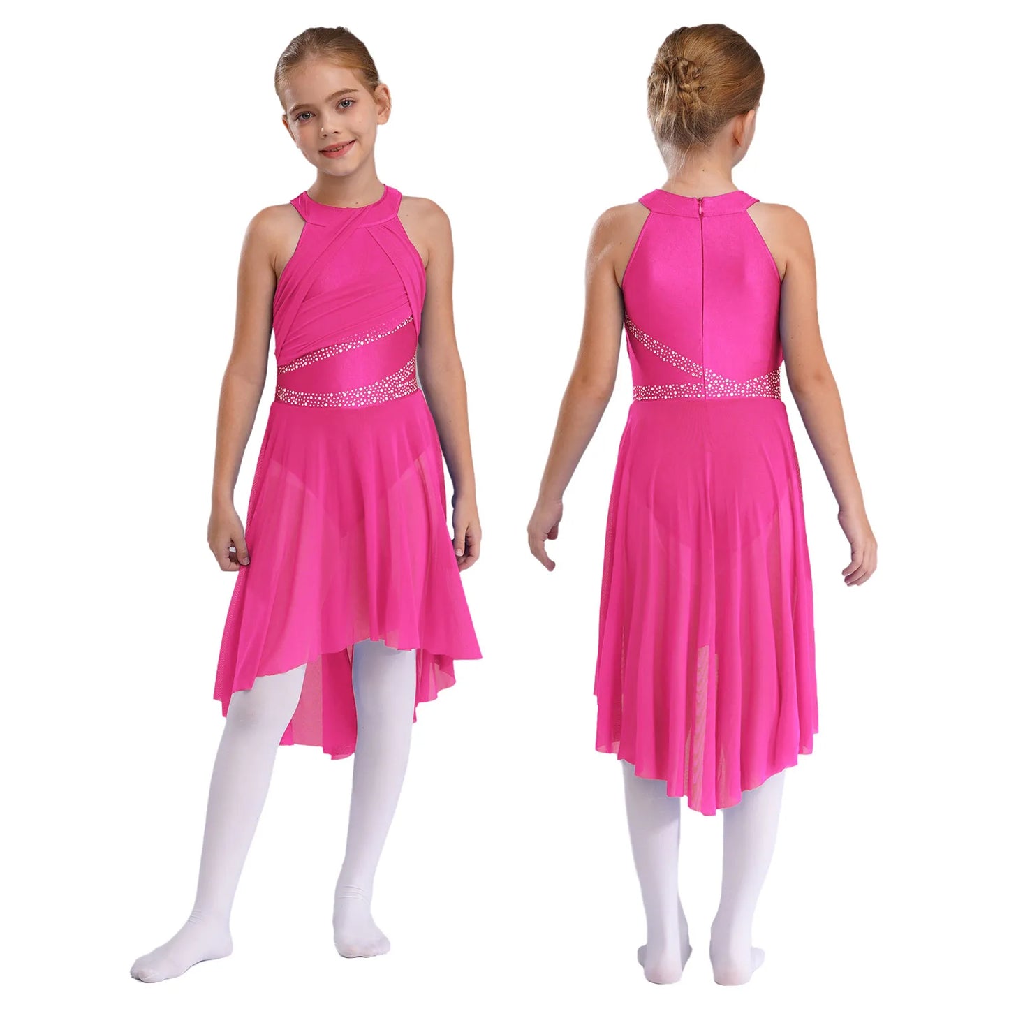 Toddler Girls Rhythmic Gymnastics Ballet Lyrical Contemporary Dance Costume Rhinestone Leotard Skating Jersey Tango Dresses