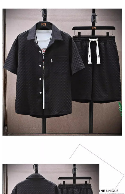 Casual Thin Sports Two-piece Set 2024 Summer Ice Silk Suit Men's Trendy Short Sleeve T-shirt Shorts One Set
