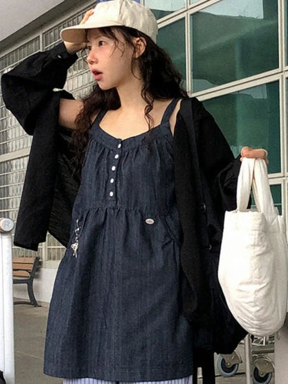 Korean Sle ort Denim Overalls Women's Faionable Summer Dr Vest Dr No Brand Commute Sle 00% Other Material