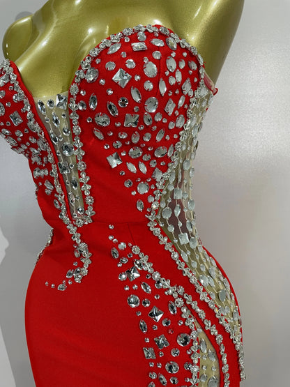 Newest High Quality Sexy Strapless Shinning Rhinestones Bodycon Bandage Long Dress Women Fashion Celebrate Evening Party Vestido