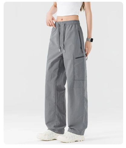 Hiking Women Pant Elastic Waist Waterproof Trouser Zippered Pockets Sport Pant Men Windproof Outdoor Cargo Pants Fishing Trouser