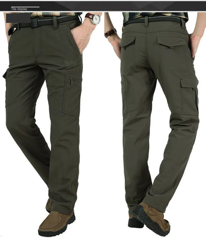 Thick Warm Cargo Stretch Pants Men Autumn Winter Hunting SoftShell Casual Fleece Pants Tactical Trousers  Waterproof Pants Men