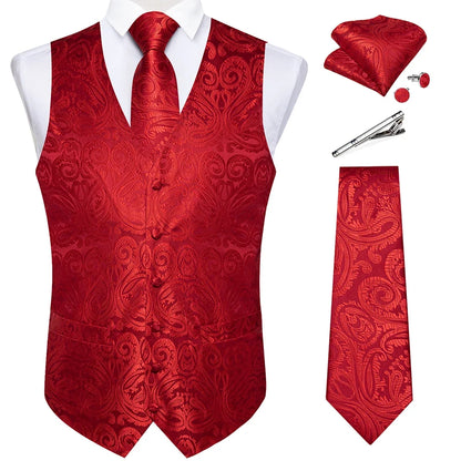 Suit Vest for Men Black Solid Paisley Wedding Prom Groom Jacquard Waistcoat with Necktie for Tuxedo Men Clothing