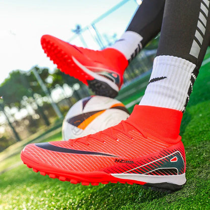 Kids Soccer Cleats for Boys and Girls Youth High-top Football Shoes Outdoor Athletic Turf Soccer Shoes