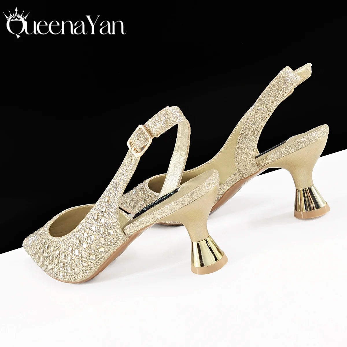 Coffee Color Elegant Lady Shoes And Bag Set with Full Rhinestone Embellished Pearls-knot And Comfortable Heel