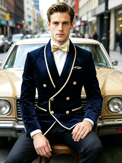 Slim Fit Velvet Men's Double Breasted Wedding Blazer Shawl Lapel Suit Jacket for Party Prom Business One Coat Outwear Outfits