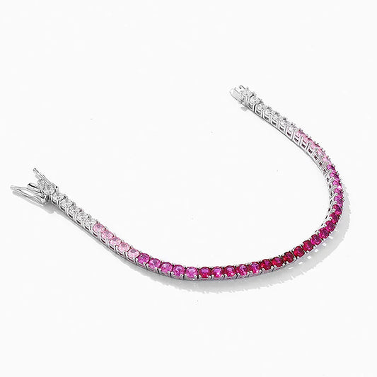 Bracelets de tennis dégradés rouges en argent sterling S925, bracelets de diamants à haute teneur en carbone pour femmes, bijoux fins originaux 2024
