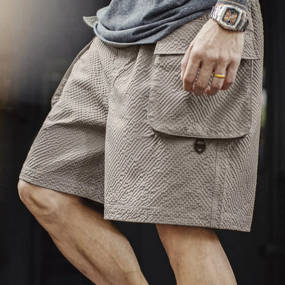 Men's Lightweight Seersucker Five Inch Shorts American Retro Mountain Style Techwear Thin Casual Summer Men Bottoms