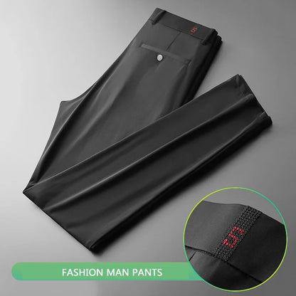 New Ice Silk Casual Pants Men Spring and Summer Mid Straight Thin Breath Pants Comfortable Light Elastic Loose Trousers