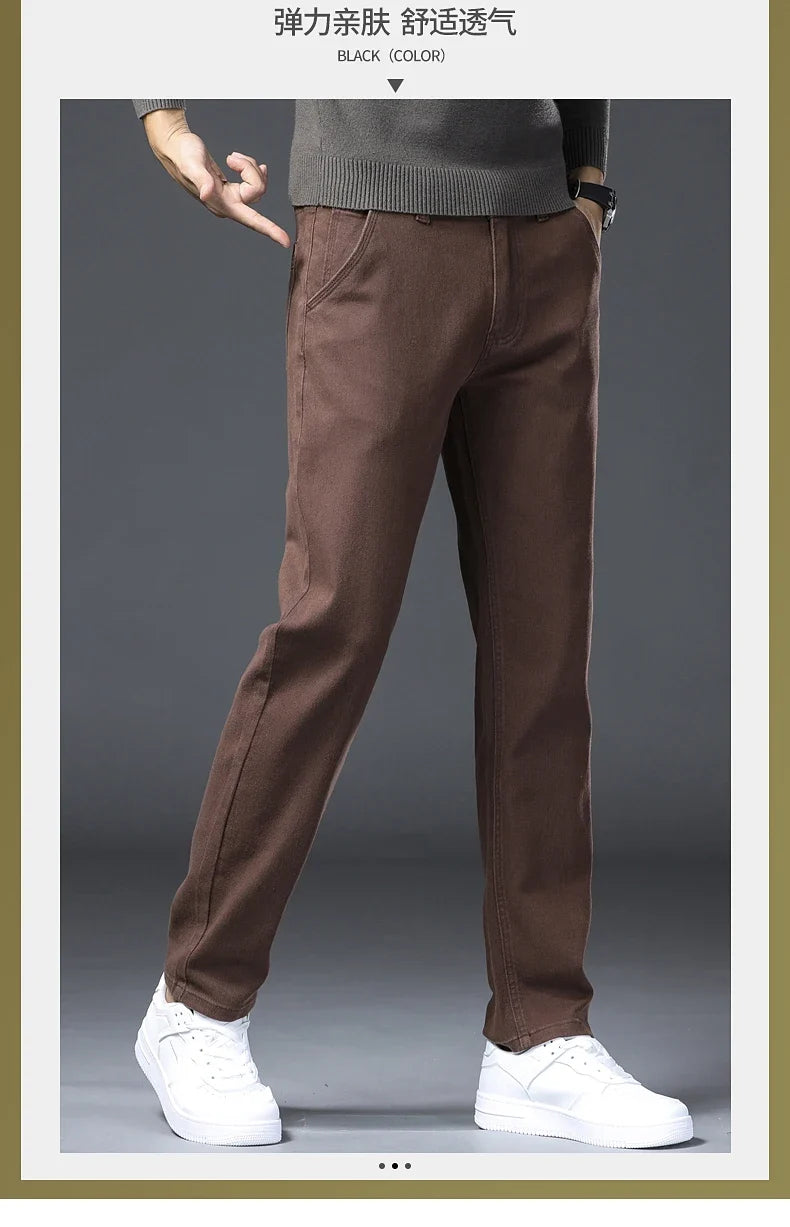 Classic Style 3 Colors Autumn Men's Slim Brown Jeans High Quality Business Casual High Stretch Denim Pants Male Brand Trousers