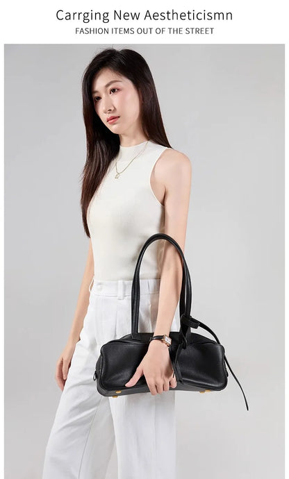 High version genuine leather pillow bag for women 2026 new all-match large capacity first layer cowhide bowling bag for women