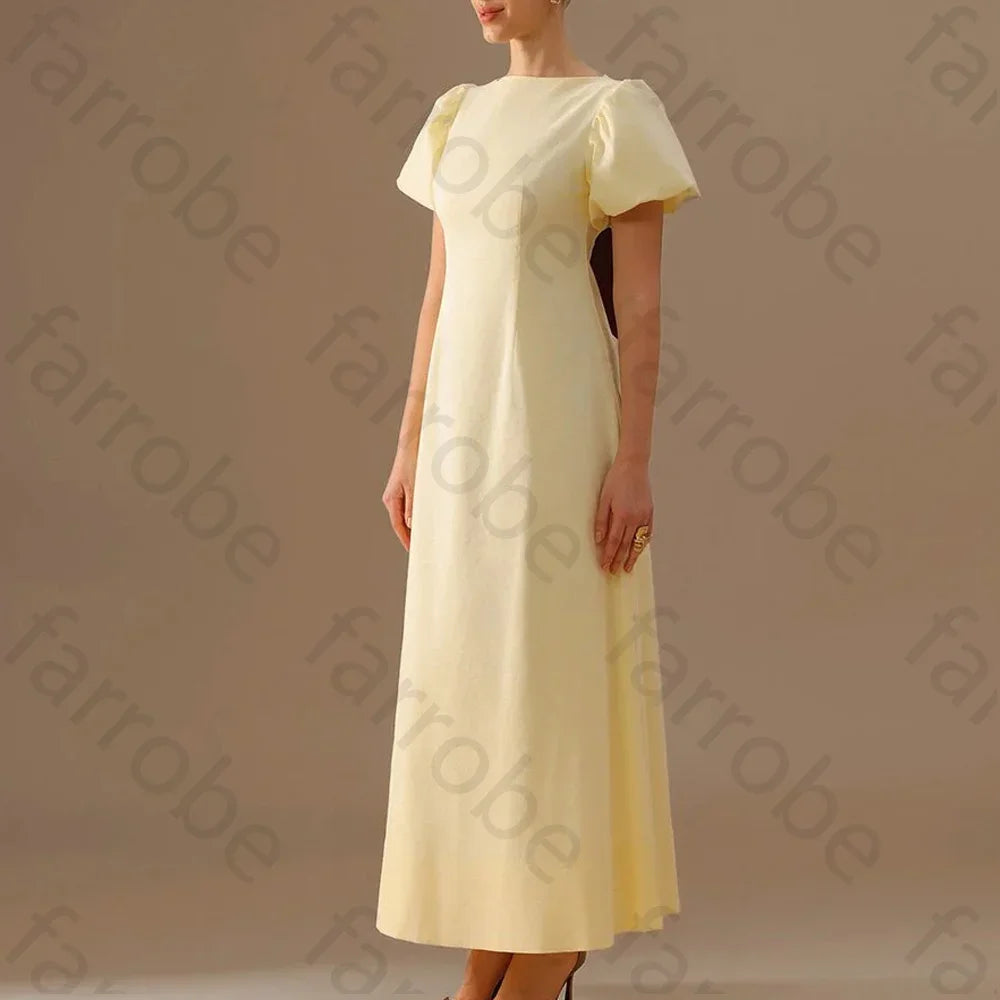 Customize Boat Neck Dress with Puff Sleeves and Back Bow Evening Dresses Formal Exquisite High Quality Prom Party Gown for Women