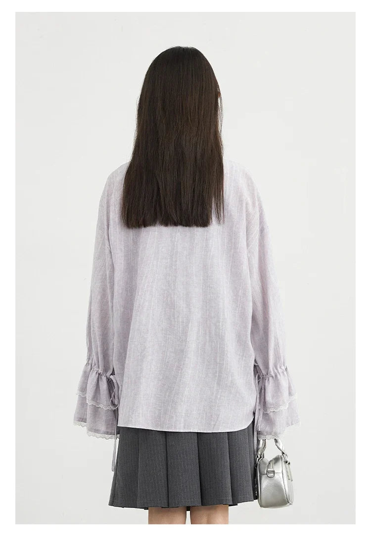Women Shirt Single Breasted V-neck Loose Casual Long Sleeve New Stand Up Collar Coat Female Blouse Spring Autumn 2025