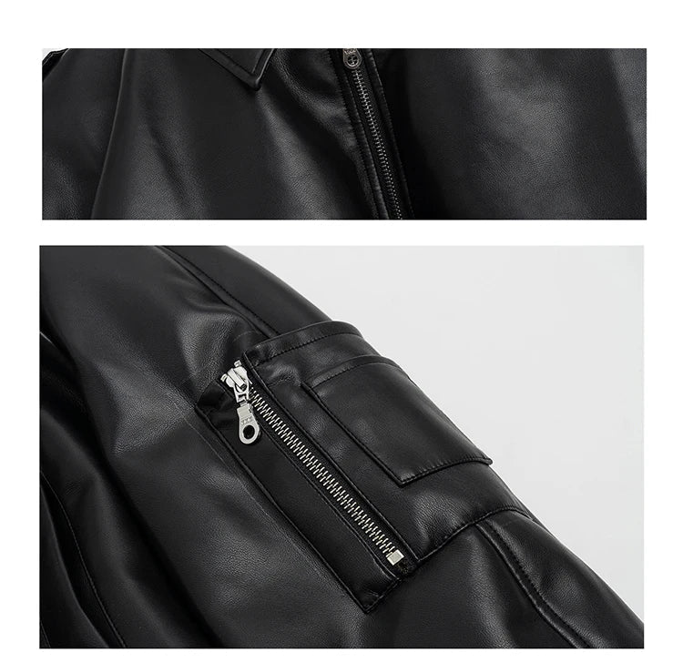 Autumn Winter Short Thick Warm Black Pu Leather Jacket Men with Long Sleeve Zipper Casual Luxury Designer Clothes