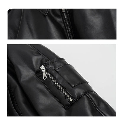 Autumn Winter Short Thick Warm Black Pu Leather Jacket Men with Long Sleeve Zipper Casual Luxury Designer Clothes