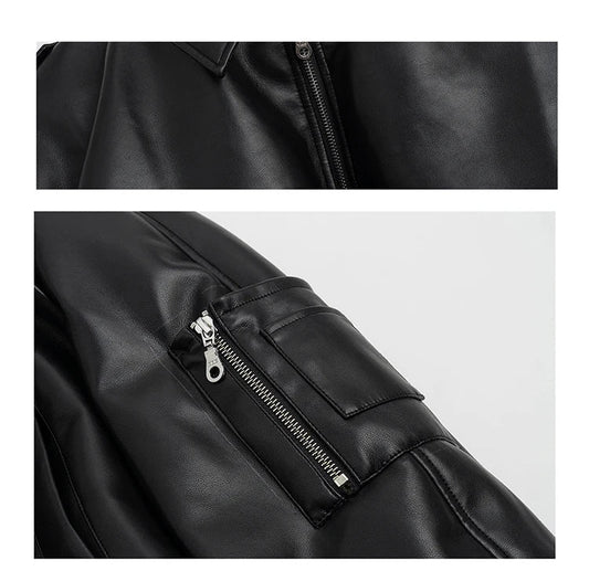 Autumn Winter Short Thick Warm Black Pu Leather Jacket Men with Long Sleeve Zipper Casual Luxury Designer Clothes