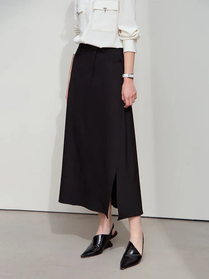 Minimalist Autumn New Commuter Asymmetrical Oblique Placket Split Skirt Non Ironing Anti Wrinkle A Shape Skirt 12551003