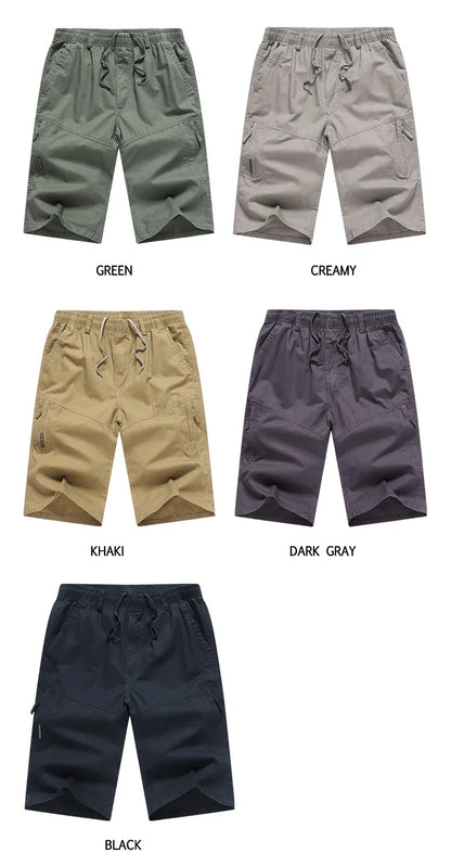 Men Cargo Shorts Zipper Pocket Loose Casual Big Size Shorts Big and Tall Cotton Knee Shorts