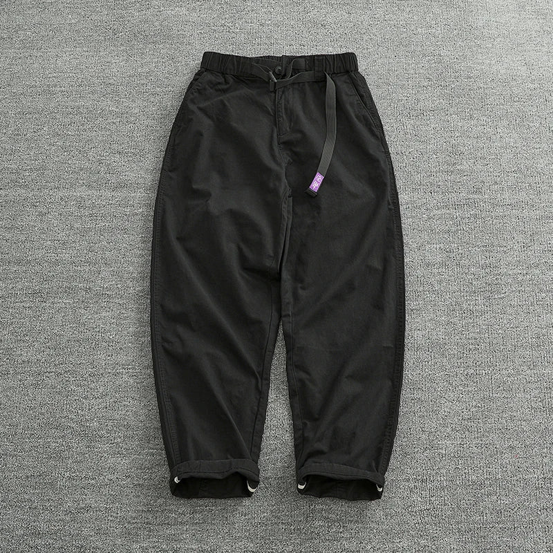 Summer thin casual pants men's straight straight tube loose conical overalls all cotton wash re-engraved purple mark daddy pants