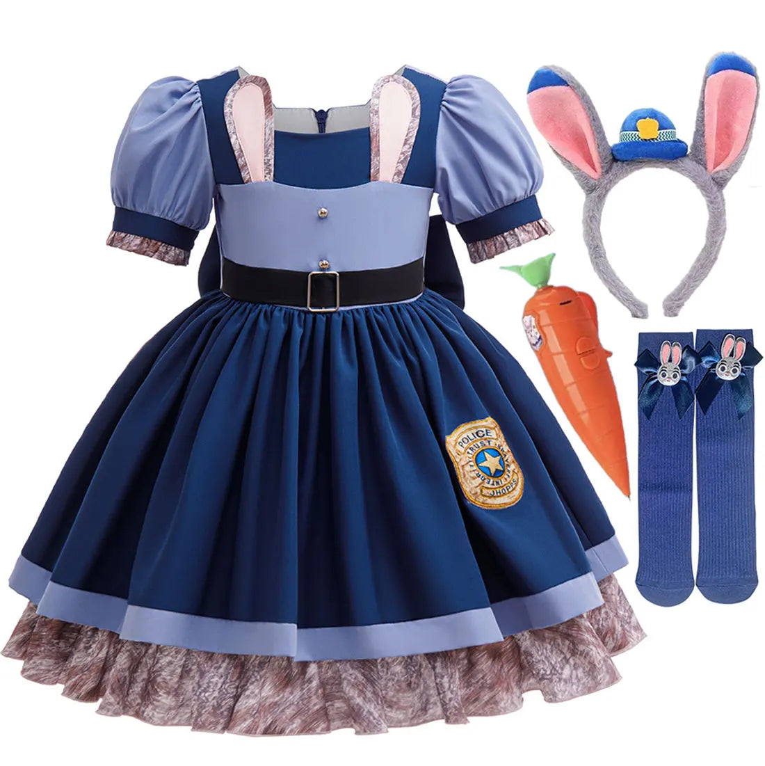Girls Cosplay Zootopia 2 Police Officer Judy Bunny Dress For Kids Holiday Party Cute Dress With Accessories Fancy Set