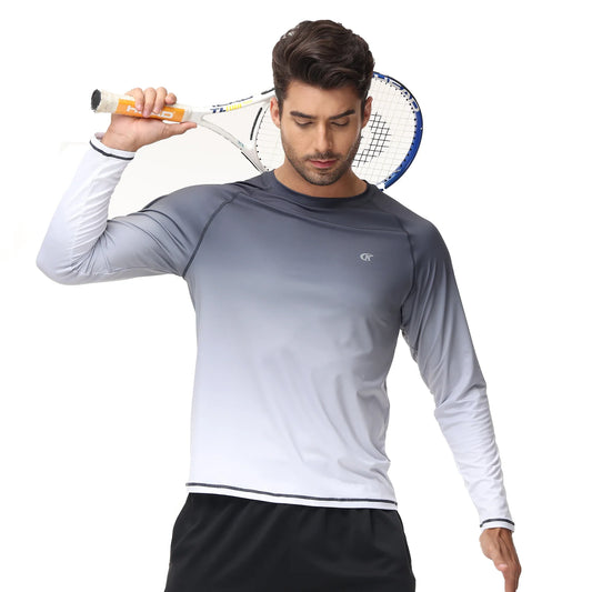 Summer Men's Long Sleeve T-Shirt UPF 50+ Rash Guard Gradient Shirt for Sport Fishing Hiking Workout Outdoor Pullover Shirt