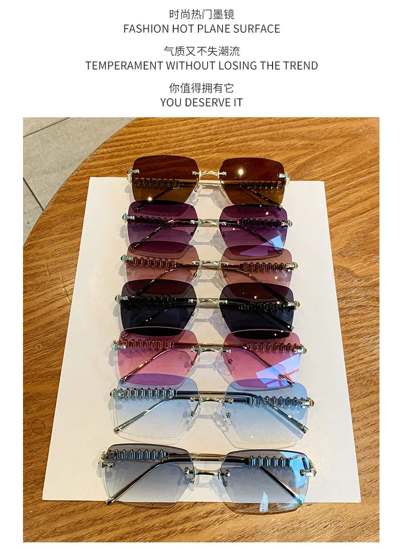 2025 Ins New Square Rimless Sunglasses Women Men Fashion Metal Rivet Legs Sun Glasses Ladies Luxury Sunshade Gafas De Sol UV400